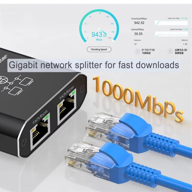 1000M Rj45 Splitter Gigabit Ethernet Adapter Internet Network Cable Extender Networking Adapter for PC TV Box Router Sharer