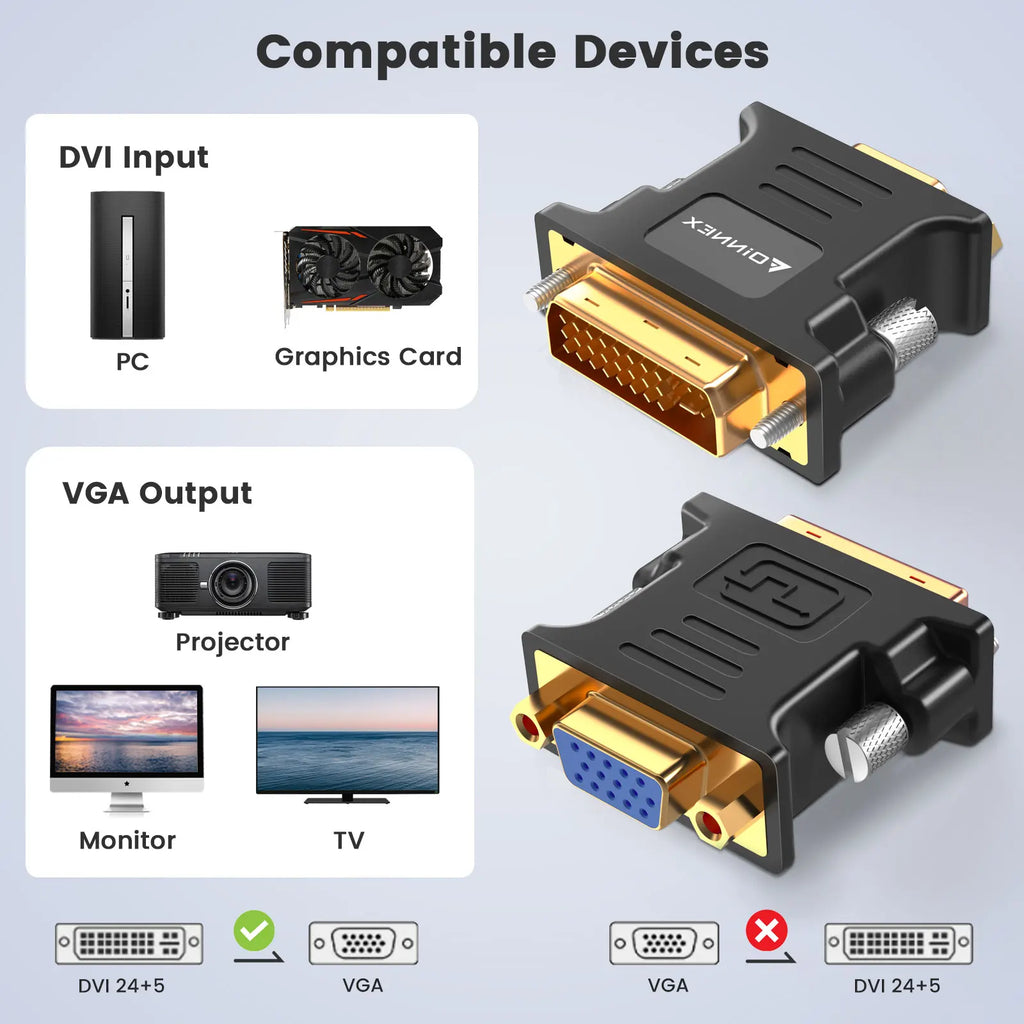 DVI-I to VGA, FOINNEX DVI to VGA Adapter Compatible for Old VGA Monitor, TV and New Graphics Card