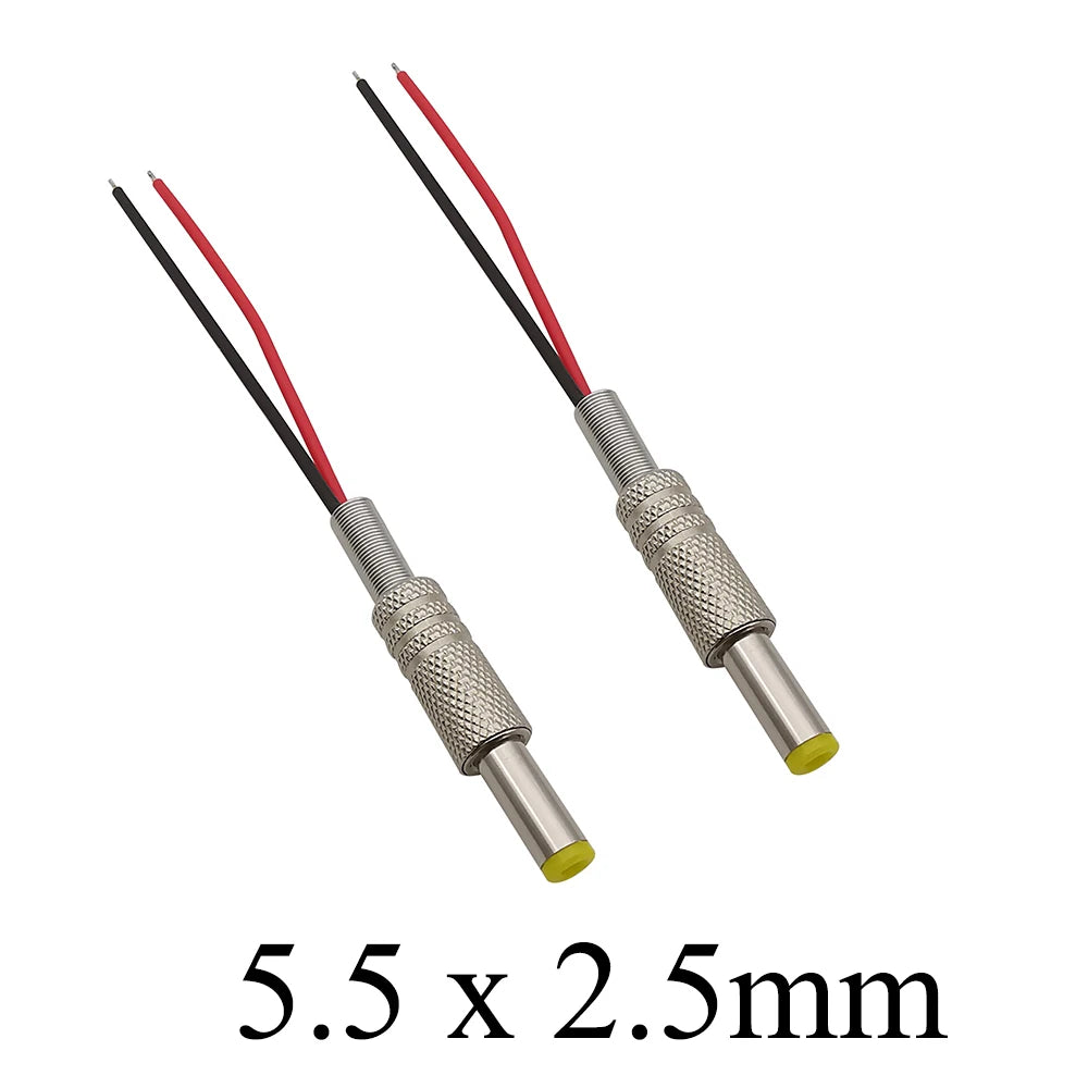 2/5Pcs 5.5mmx2.1mm 5.5mmx2.5mm DC Power Male Plug&Female Socket Panel Mount Connector Adapter With 20AWG Cable Wires 10/15/20cm