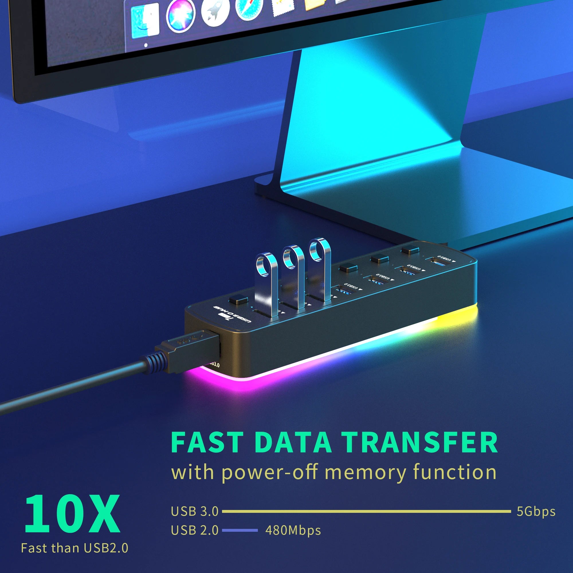 USB 3.0 Hub 4 Ports 7 Ports USB 3.0 Data Port Adapter 5Gbps High Speed Individual On/Off Switch Splitter USB Extension