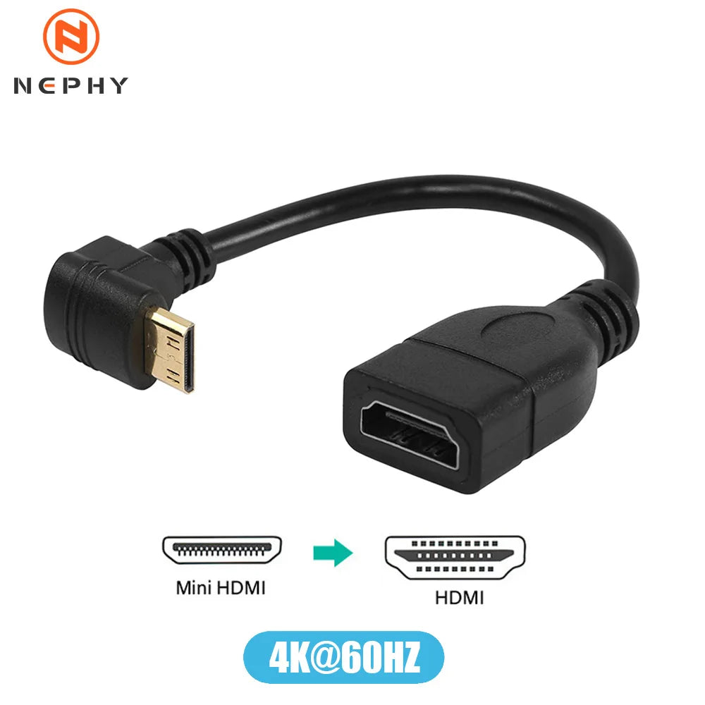 Mini HDMI To Female HDMI Extension Cable 90 Degree Elbow Adapter For TV Box/Stick Camera PS4 PS5 Xbox 4K 2K Converter Short Wire