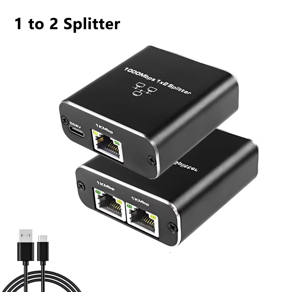 1000M Rj45 Splitter Gigabit Ethernet Adapter Internet Network Cable Extender Networking Adapter for PC TV Box Router Sharer