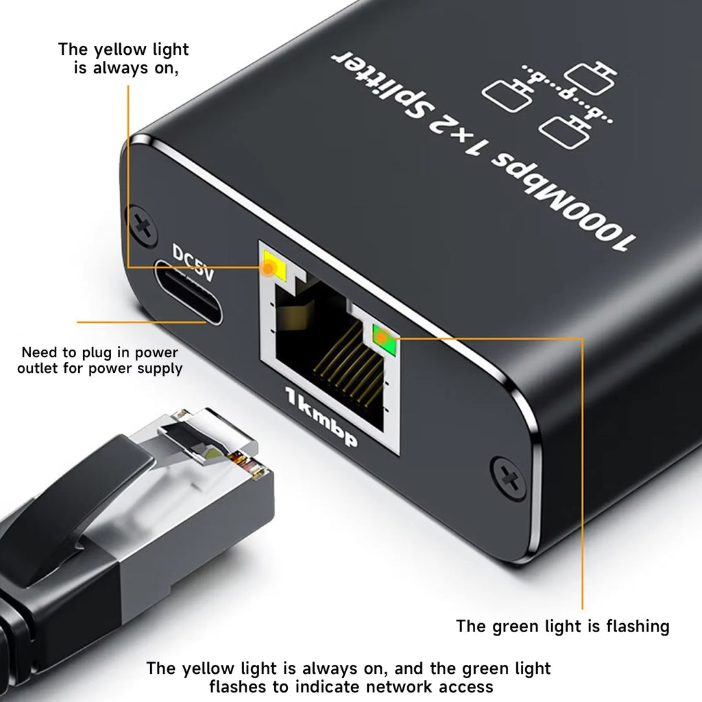1000M Rj45 Splitter Gigabit Ethernet Adapter Internet Network Cable Extender Networking Adapter for PC TV Box Router Sharer