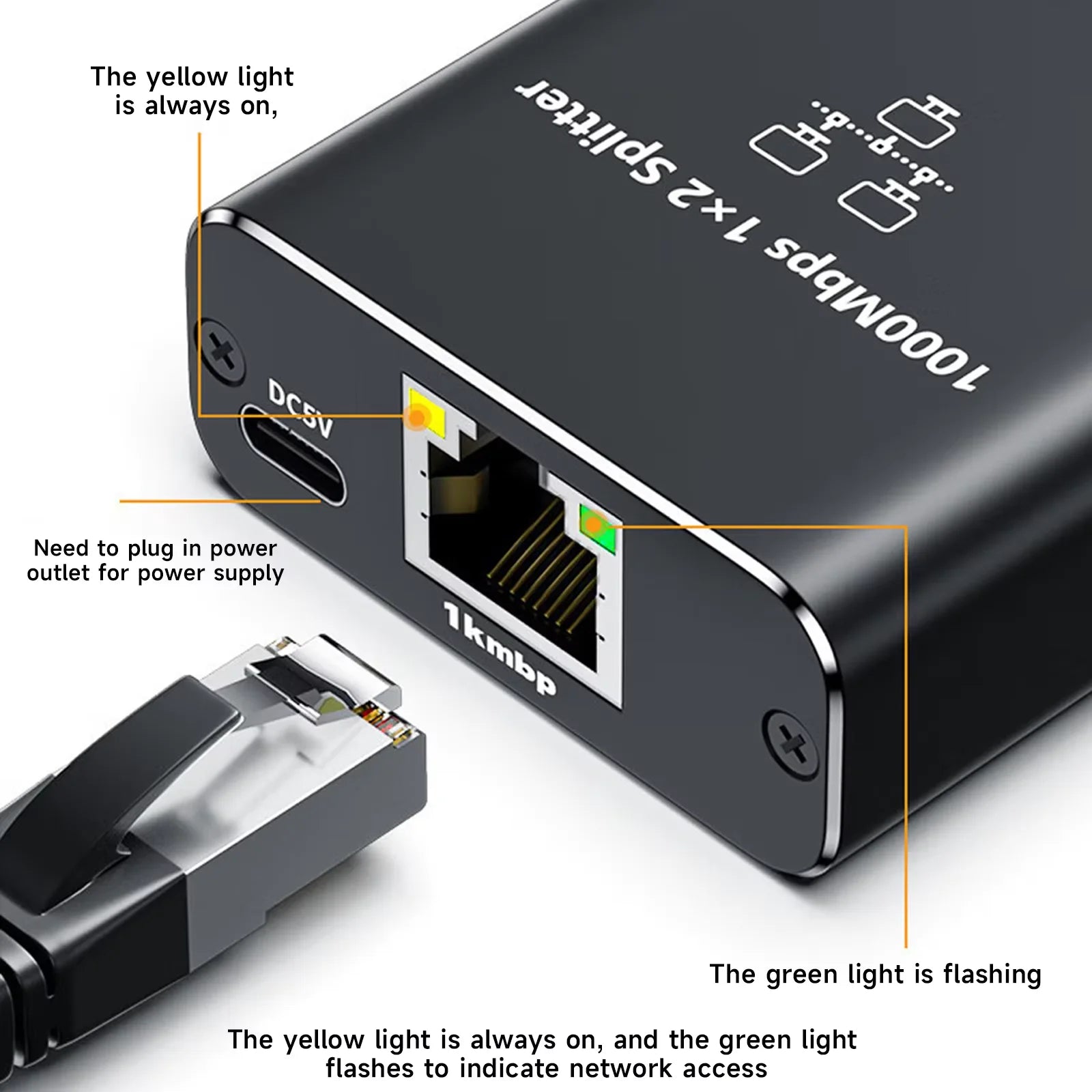 1000M Rj45 Splitter Gigabit Ethernet Adapter Internet Network Cable Extender Networking Adapter for PC TV Box Router Sharer
