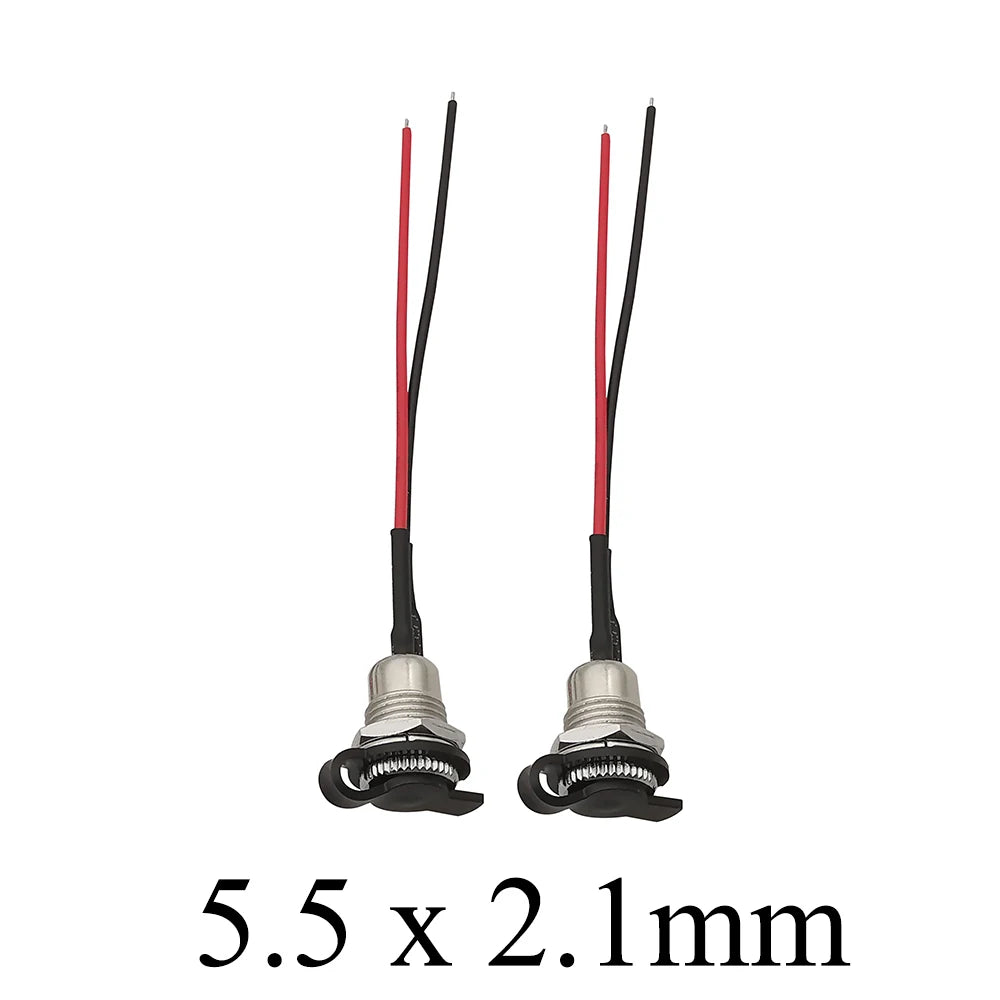 2/5Pcs 5.5mmx2.1mm 5.5mmx2.5mm DC Power Male Plug&Female Socket Panel Mount Connector Adapter With 20AWG Cable Wires 10/15/20cm