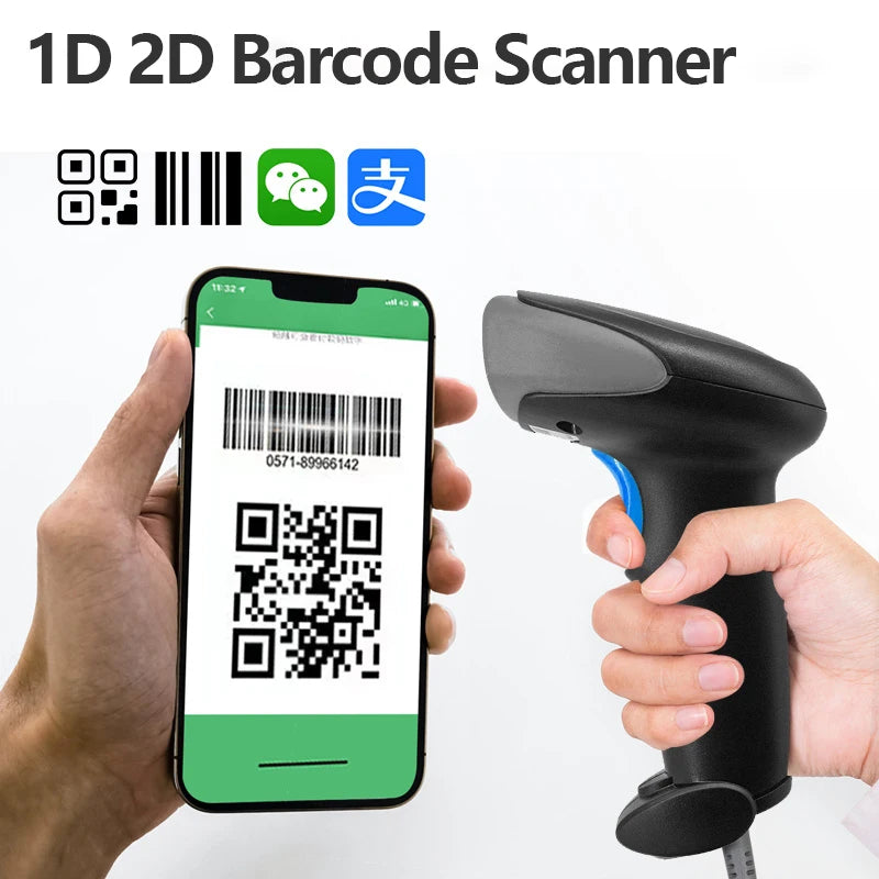 1D/2D Barcode Reader USB Wired/Wireless 2.4G Bluetooth Handheld Bar Code QR Code Scanner CMOS Image High-speed Decoding U20
