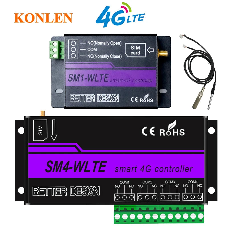4G LTE SM4 GSM Relay Controller SMS Temperature Humidity Sensor Remote Control Smart Switch Automation for Gate Home Appliance
