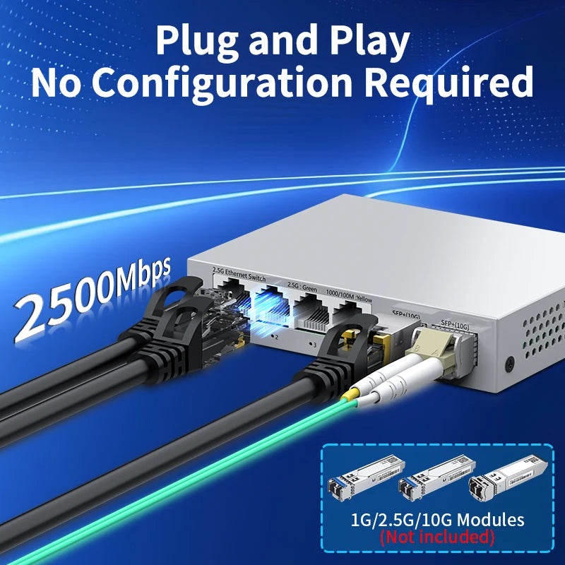 HORACO 2.5GbE Switch 2.5GBASE-T 4 Port 2.5G RJ45 with 2 Port 10G SFP+ Fanless Plug and Play Network Switch Desktop Wall Mounted