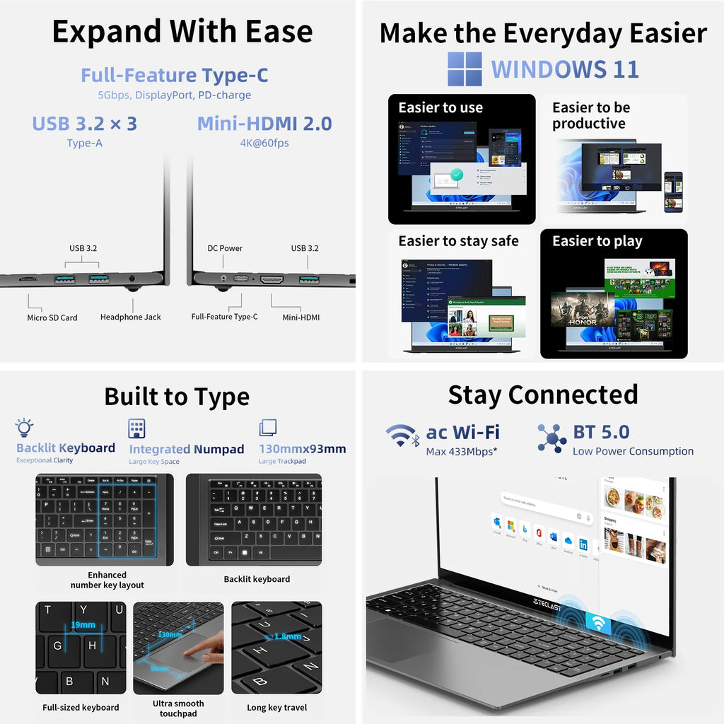 Teclast F17Plus Laptop 17.3\" 16Gb Ram 512Gb Ssd Intel N150 Notebook Windows 11 Pro 180 °   Flip Computer Mini-Hdmi USB 3.2 F17 Plus