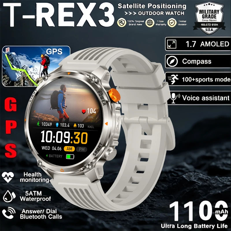 T-Rex 3 Pro Military Grade AGPS Smart Watch 5ATM Waterproof Dual-band GNSS Compass Altimeter AMOLED Swim Sports Smart Watch Men