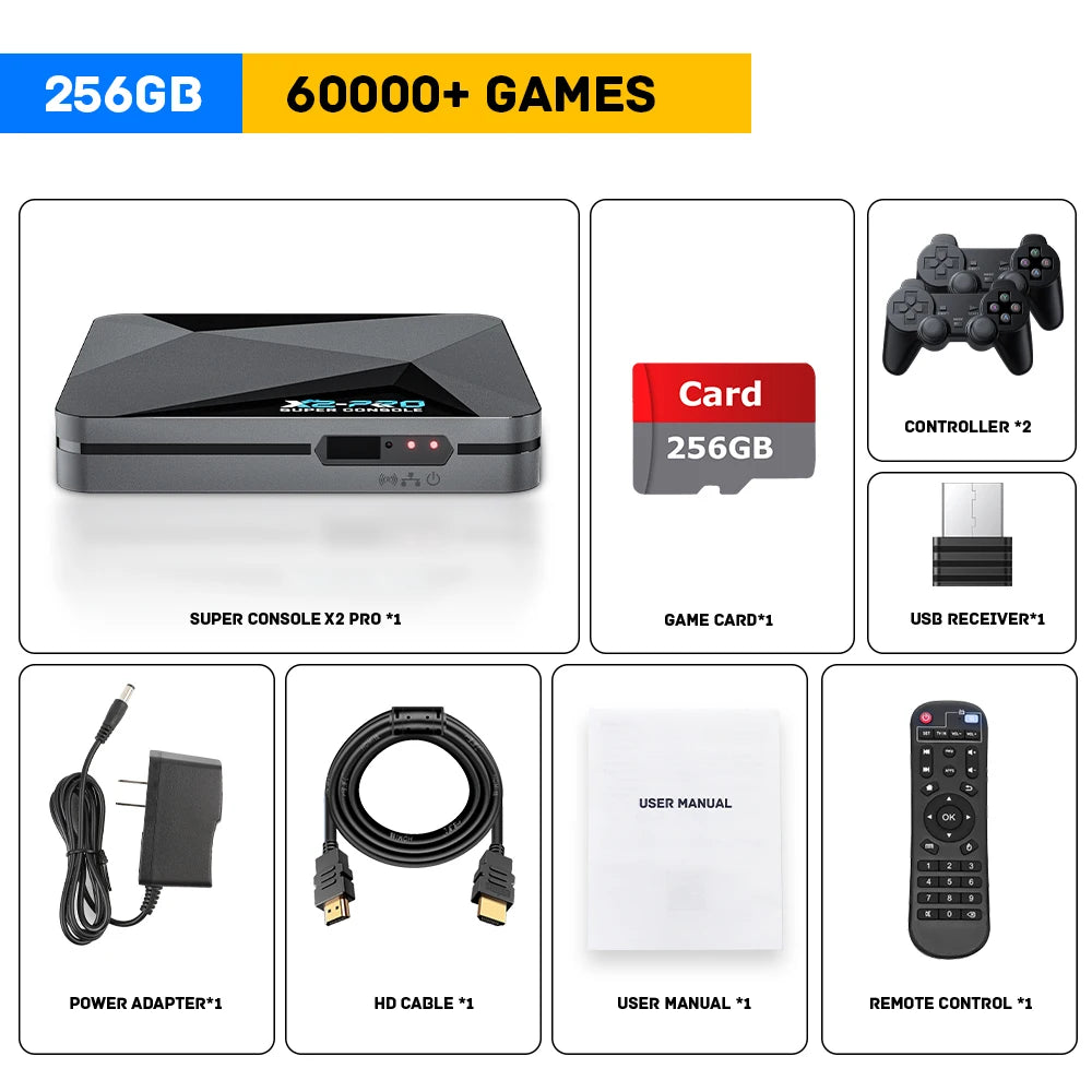 KINHANK Super Console X2 Pro Game Box Retro Video Game Console 60000 Video Games for ARCADE/MAME/DC/SS with Gamepad Gift for Kid