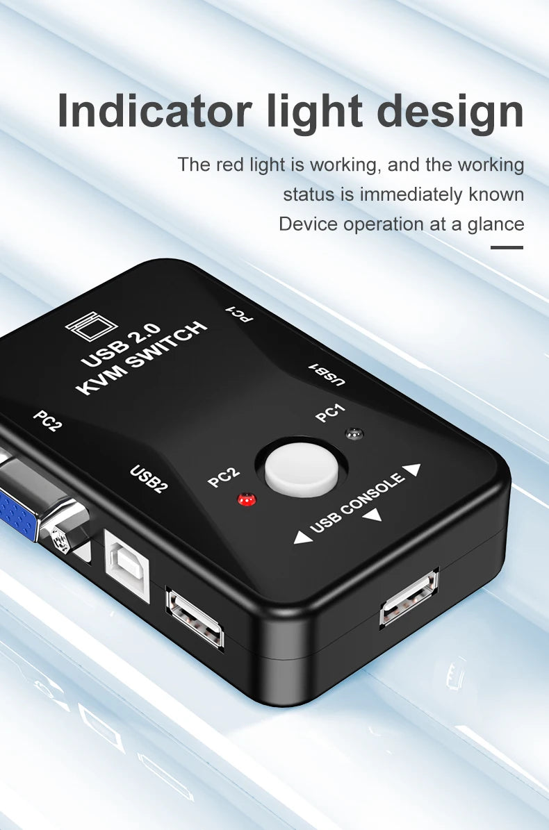 Newest USB KVM Switch Switcher 2 Port VGA SVGA Switch Box USB 2.0 Mouse Keyboard 1920*1440 Professional Video Switch Hot Sale